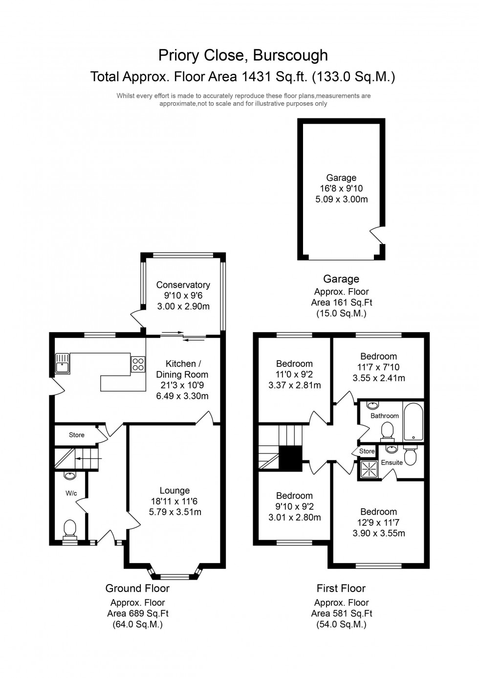 Floorplan for Priory Close, Burscough