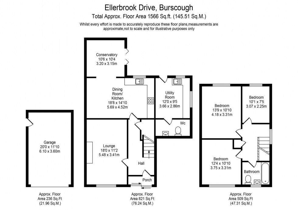Floorplan for Ellerbrook Drive, Burscough, L40