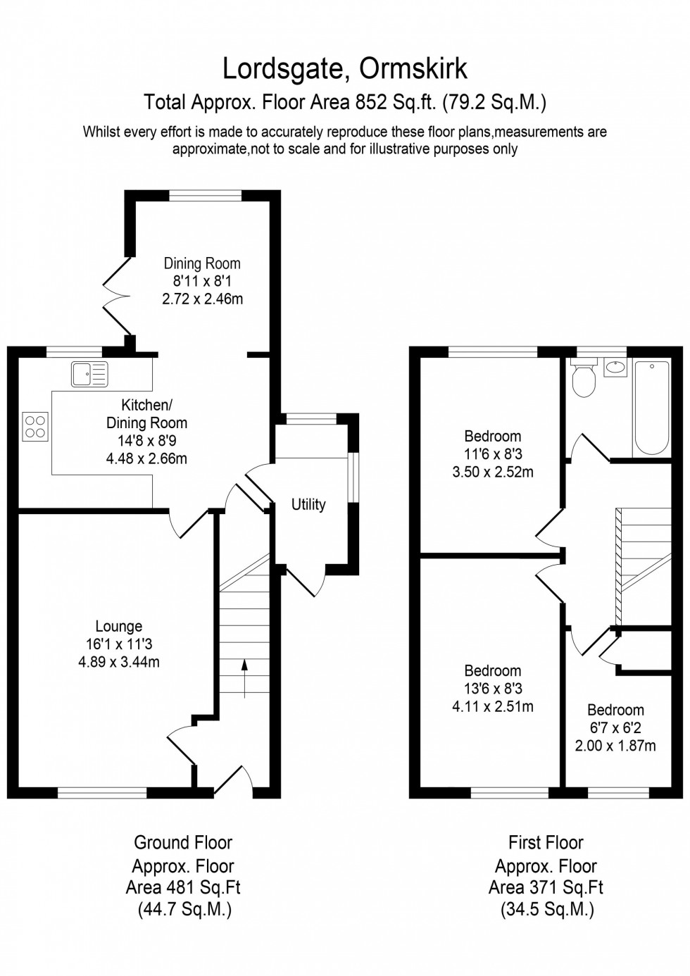 Floorplan for Lordsgate Lane, Burscough, L40